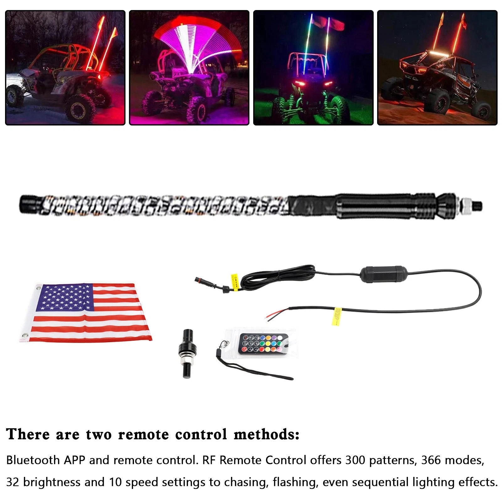 2ft RGB LED Whip Lights for Polaris UTV ATV (2010–2023)