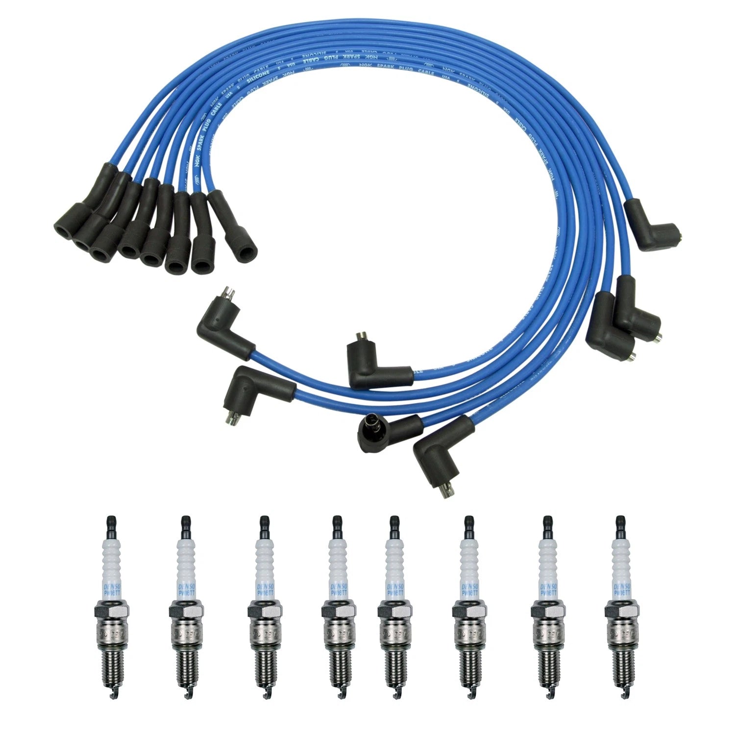 NGK 7mm Wire Set & Denso Platinum Spark Plug Kit for Bel Air, Impala (1958–1985)