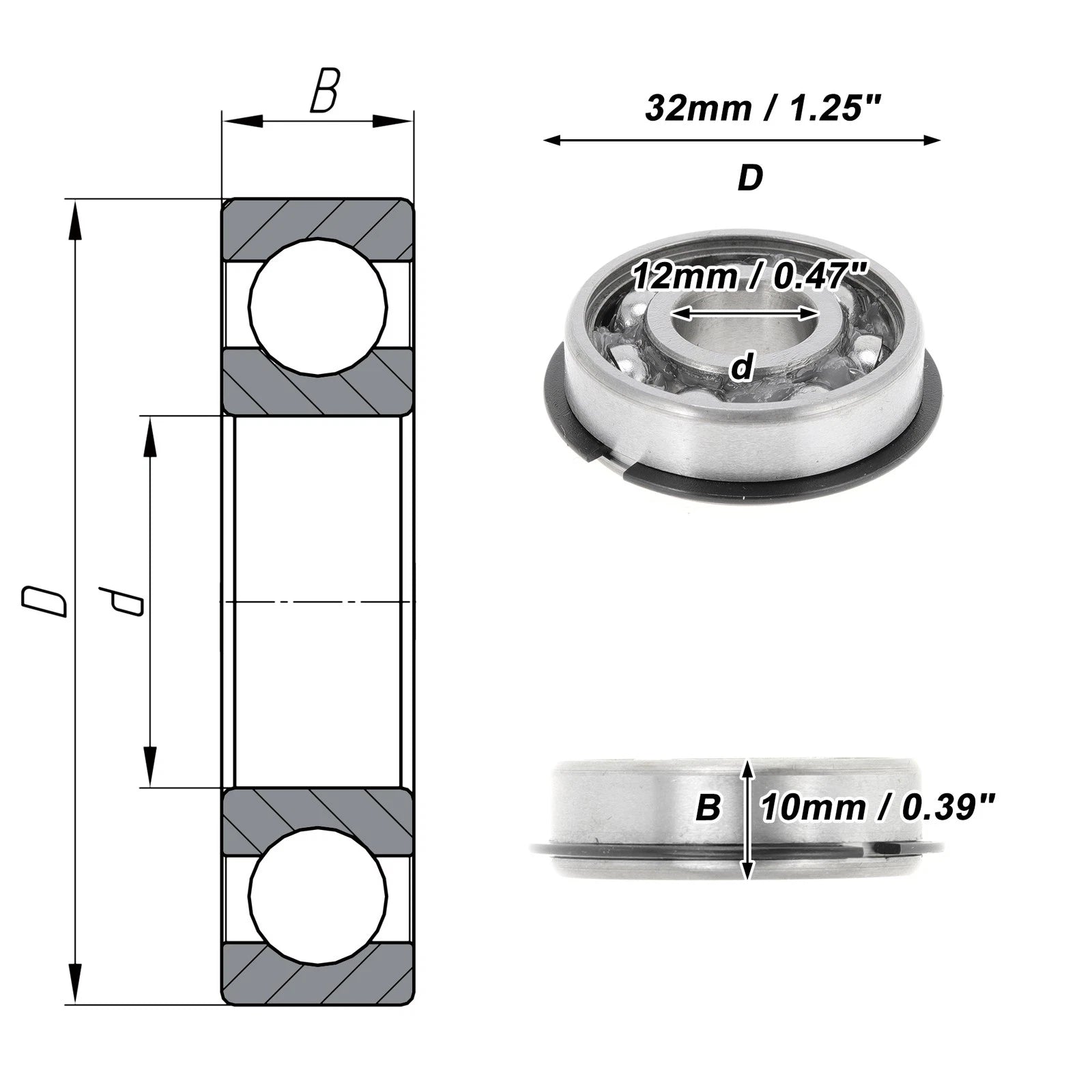 6201NR Deep Groove Ball Bearing for Scooter Skateboard Wheel (12x32x10mm)