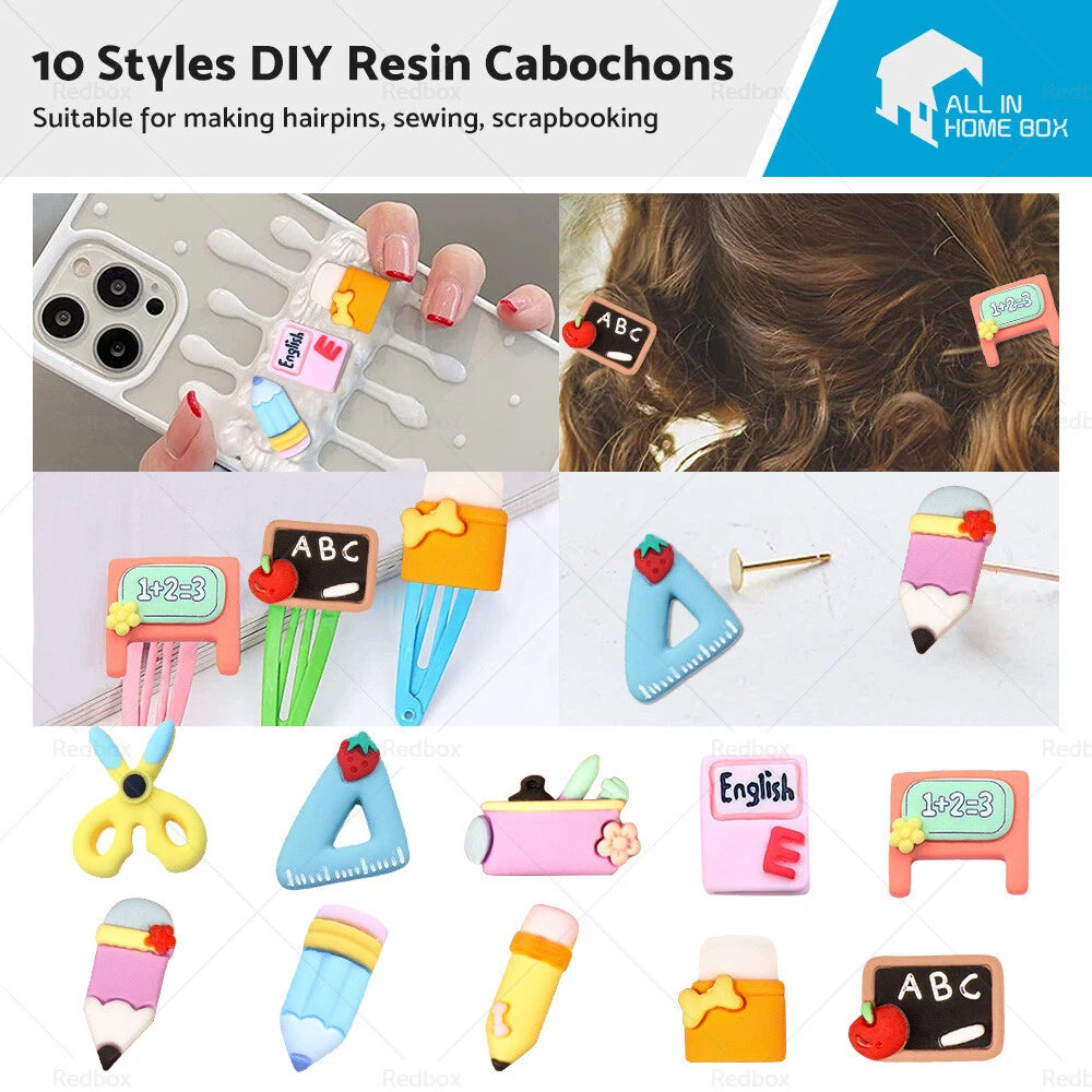 3D Resin Cabochon School Theme Pencil Ruler for DIY Craft (No Year)