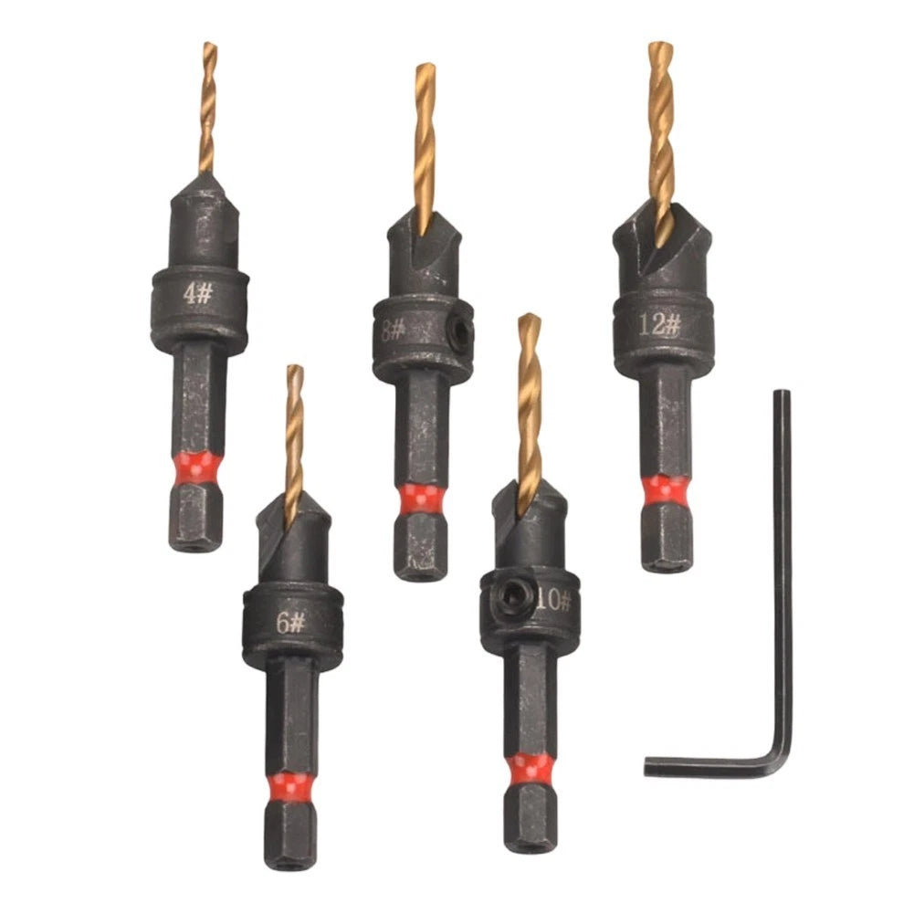 Hex Countersunk Drill Bit Set for Wood and Metal Drilling with Wrench