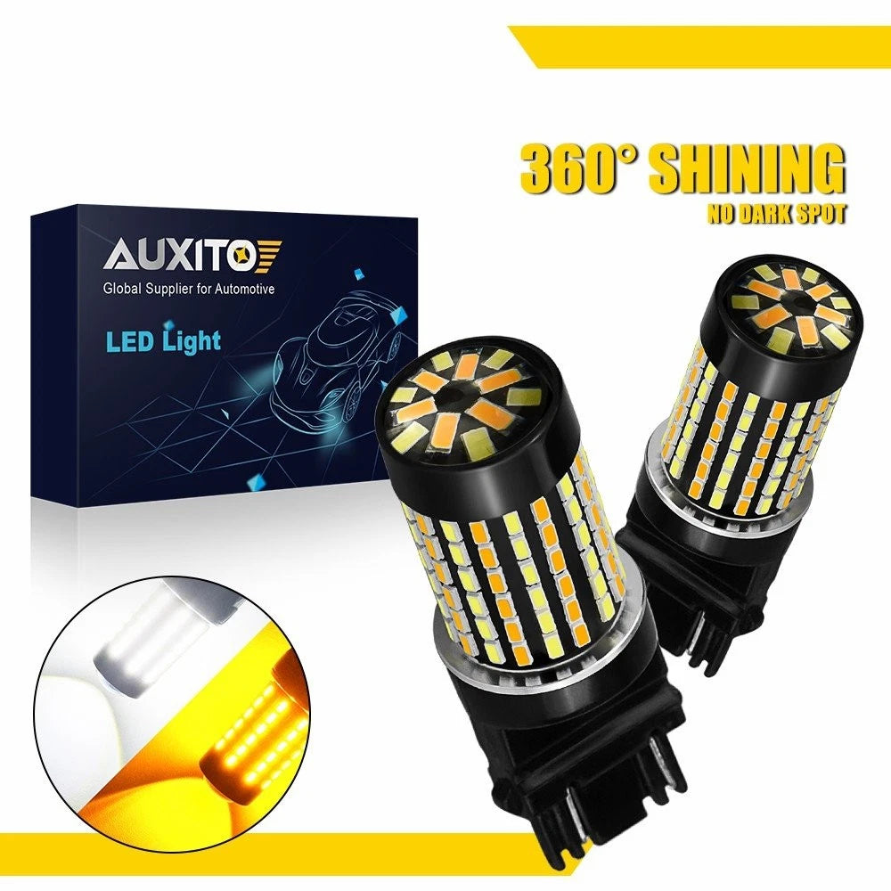 2X AUXITO 3157 LED Switchback Turn Signal Amber + White Bulbs for