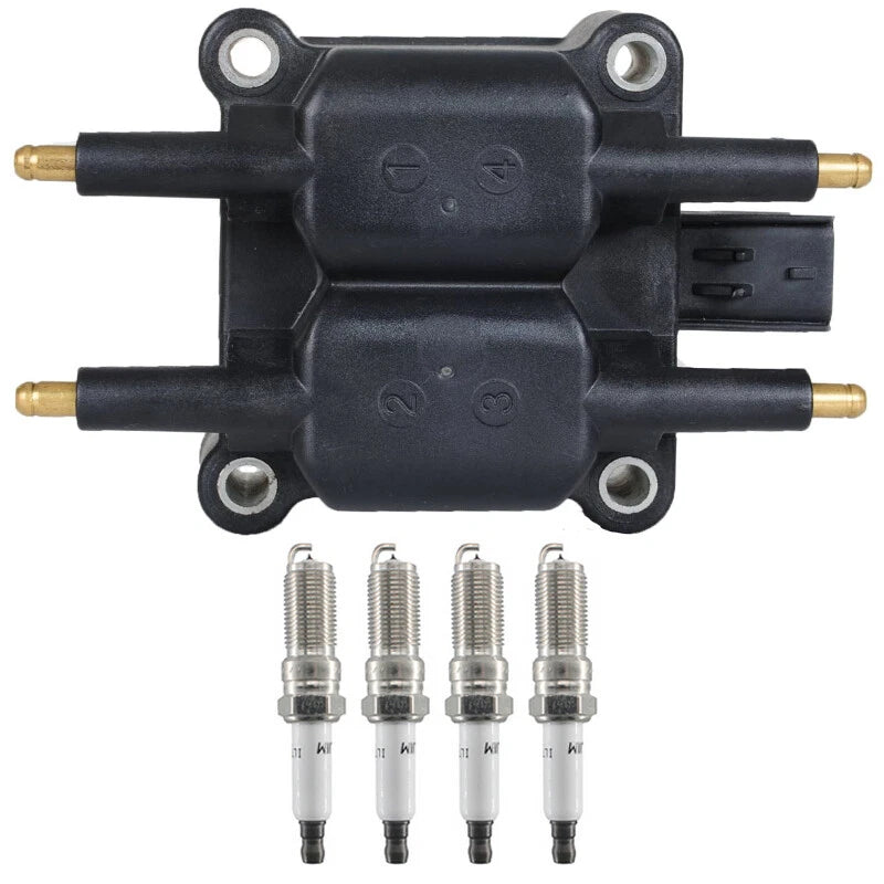 Ignition Coil + 4X Iridium Spark Plugs for Jeep Liberty Dodge Caravan (2002–2005)