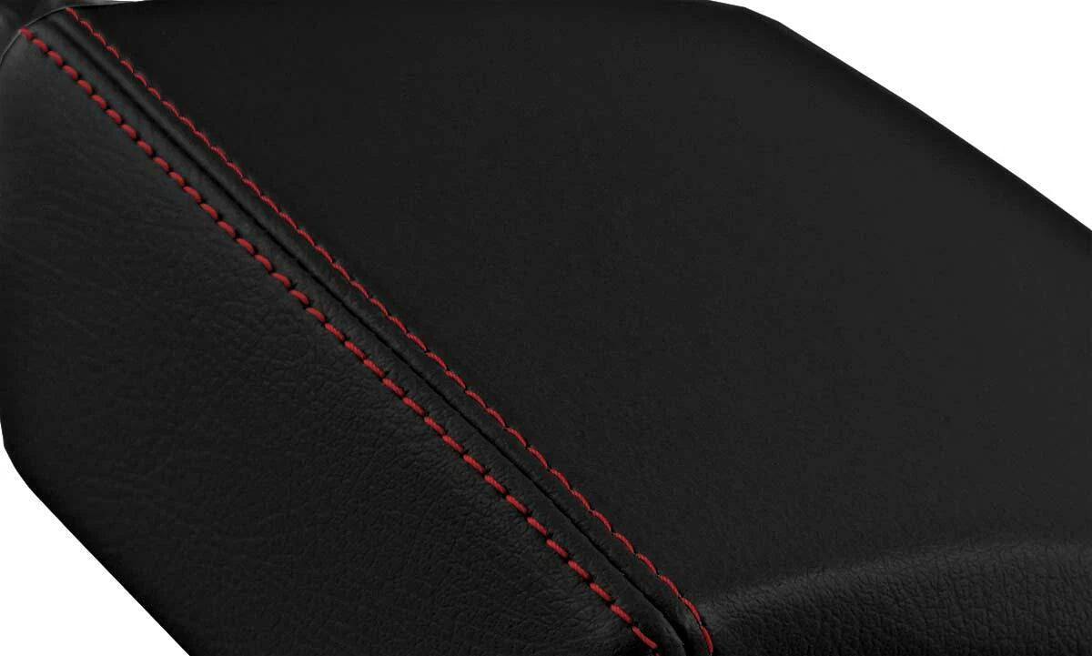 Leather Console Lid Armrest Cover for Buick Regal (2011–2017) Black Red Stitch