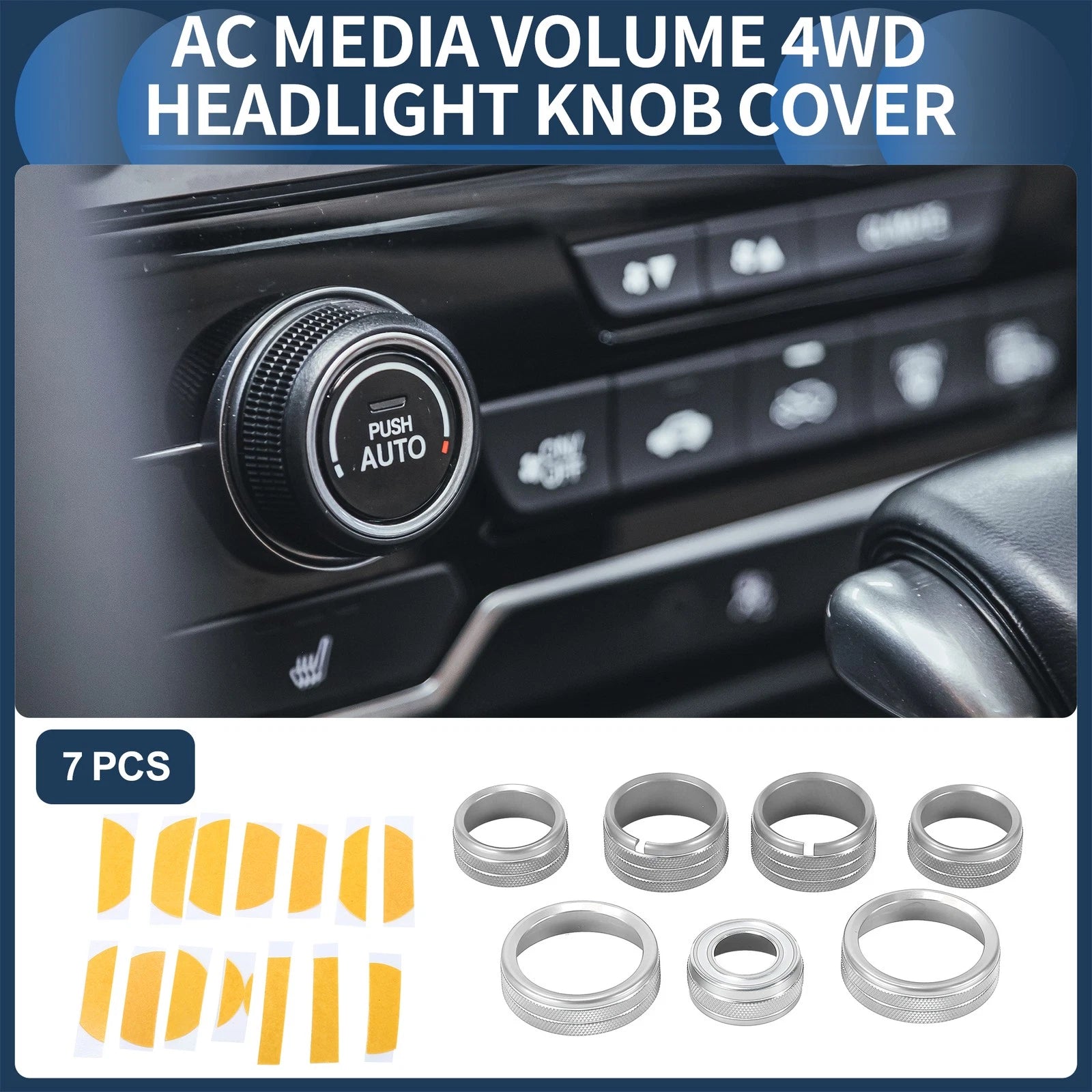 Set of 7 AC Media 4WD Headlight Switch Knob Covers for GMC Canyon (2015–2022)