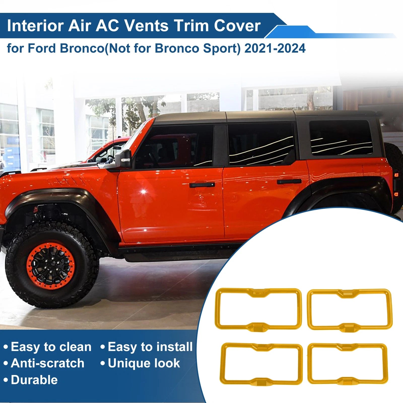 Set of 4 Air Condition Outlet Vent Trim Cover Frame for Ford Bronco (2021–2024) Yellow