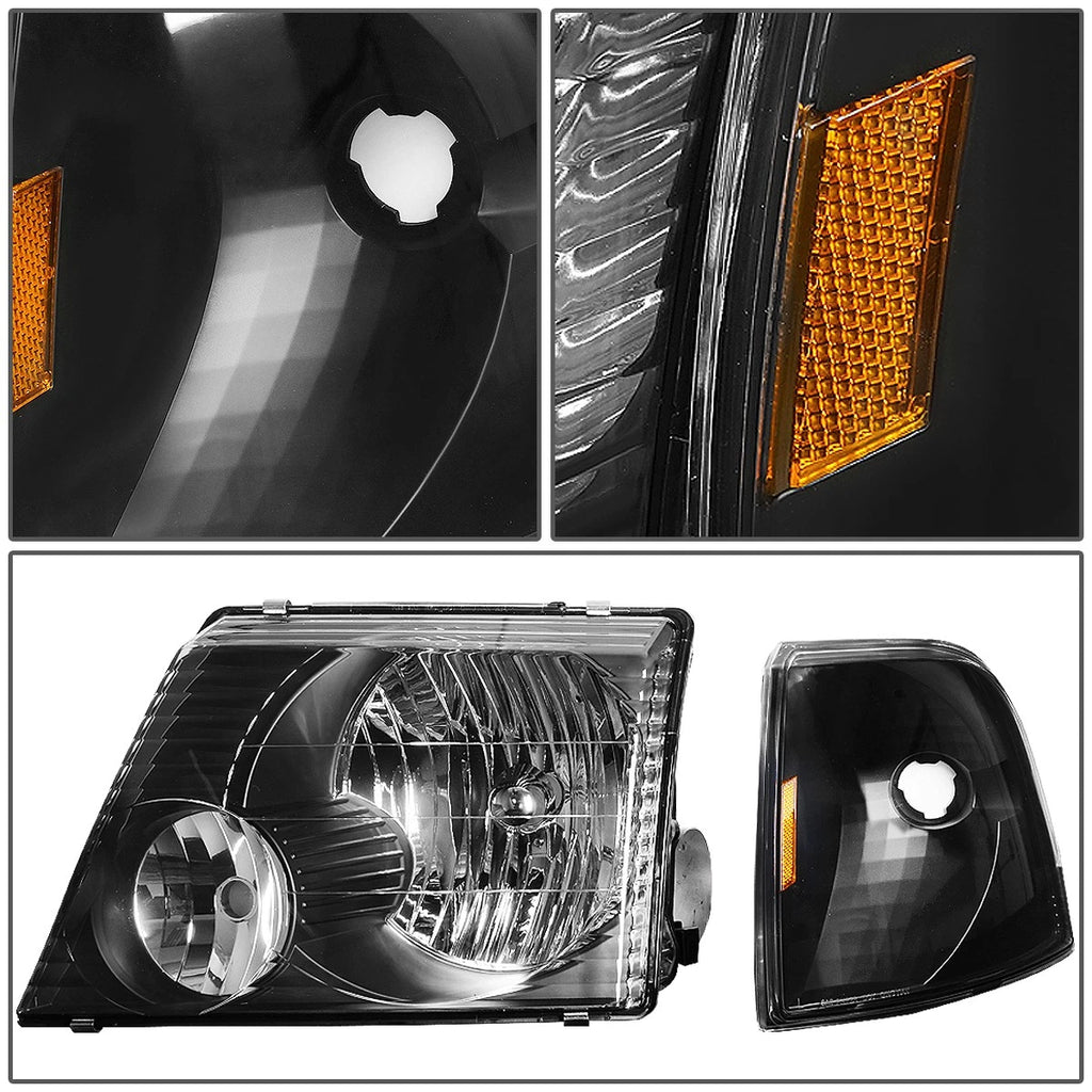 Pair of Black Housing Amber Corner Headlights for Ford Explorer (2002–2005)