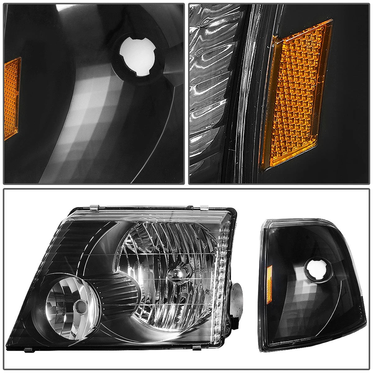 Pair of Black Housing Amber Corner Headlights for Ford Explorer (2002–2005)