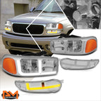 OE Style LED DRL Headlights Chrome/Amber for GMC Sierra/Yukon 1500 (2002–2006)