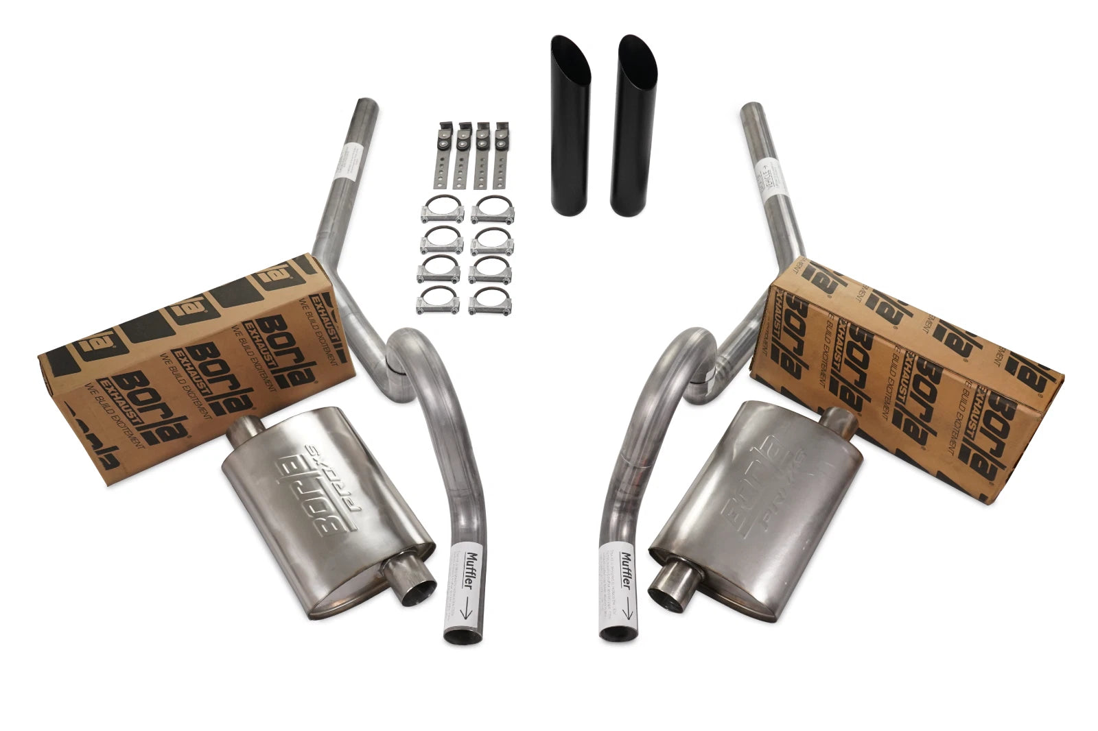 2.5" Dual Exhaust Kit for GM A Body (1964–1972) - Borla Pro XS, Black Tip