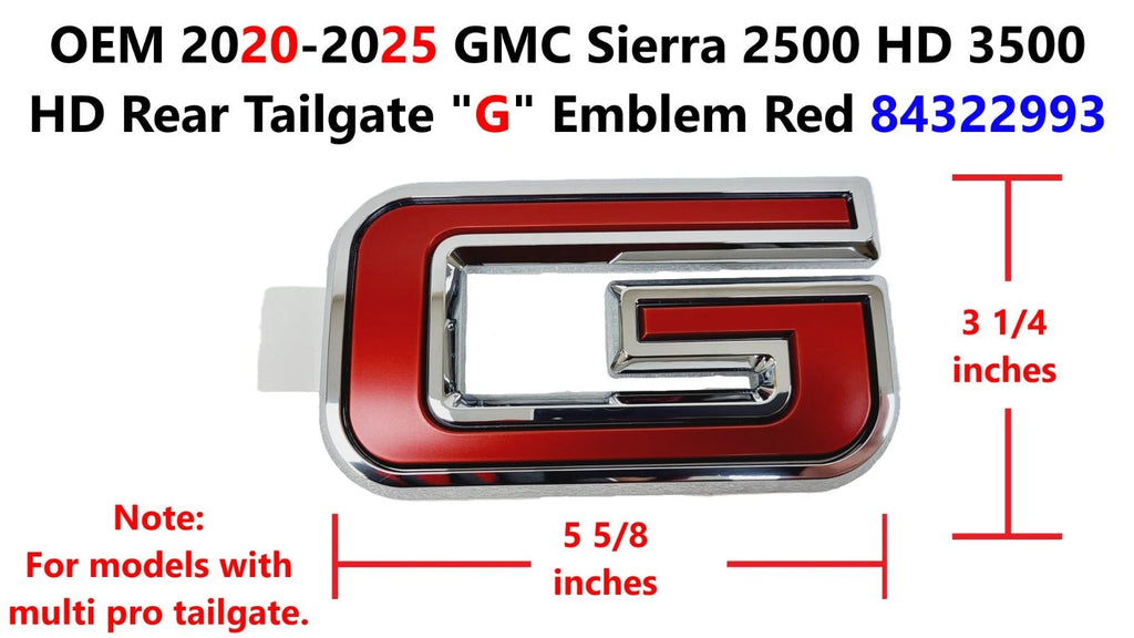 OEM Rear Tailgate G Emblem for GMC Sierra 2500 HD 3500 HD (2020–2025) 84322993