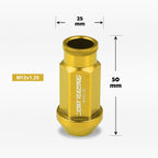 20Pc M12X1.25 Gold JDM Open-End Acorn Hex Wheel Lug Nuts + Extension 25mmx50mm
