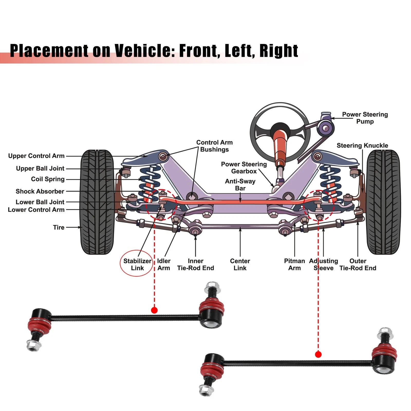 2pcs Front Stabilizer Sway Bar End Links for Toyota Camry Highlander (2007–2023) No.K90344