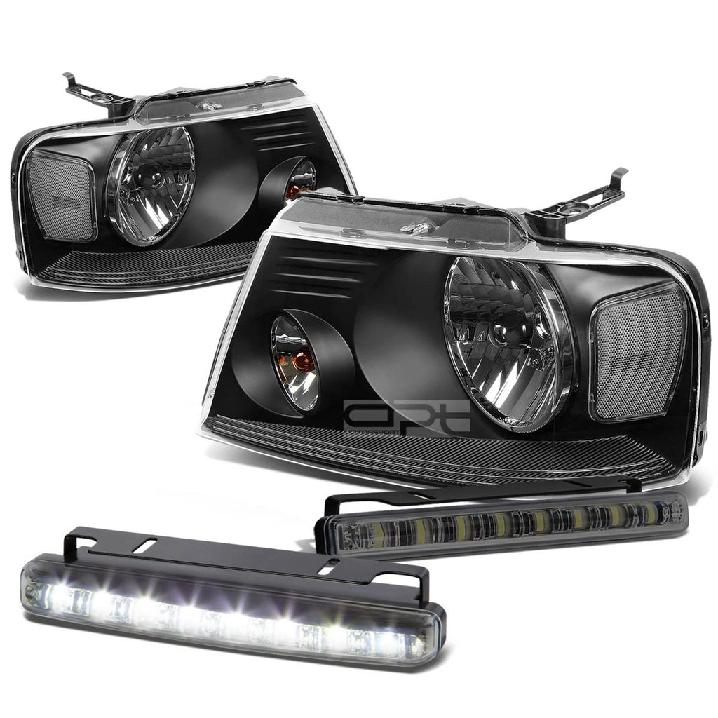 Black Headlight, Clear Lens Corner, LED Fog Light Set for Ford F150 (2004–2008)
