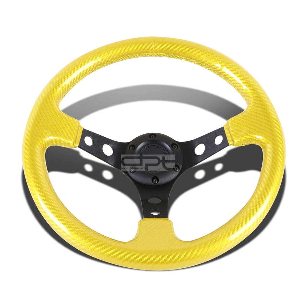 350MM Deep Dish Steering Wheel for Classic Cars (6-Hole, Carbon Fiber Look)