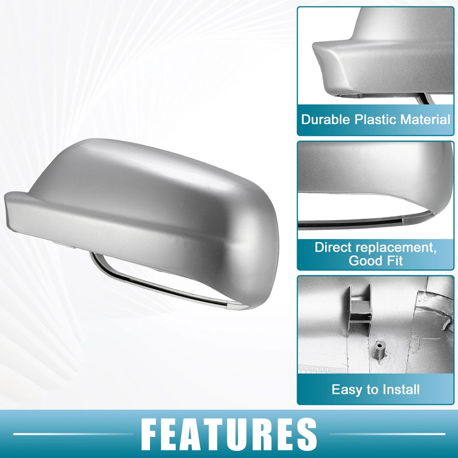 1 Pair Rearview Mirror Cover for VW Jetta (1999–2005) NO.3B1857538B/3B0857538 Silver Tone