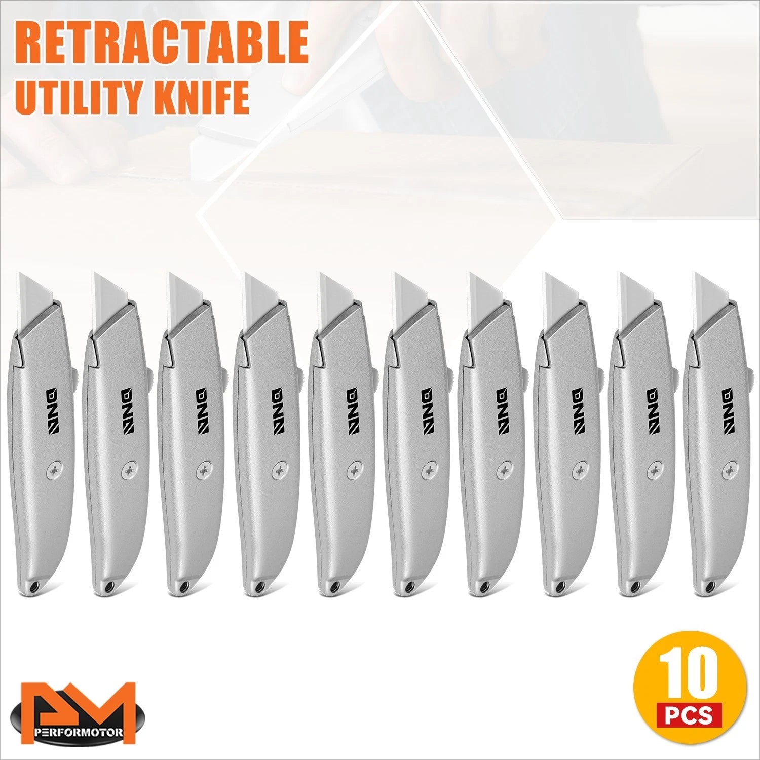 10Pcs Retractable Utility Knife Heavy Duty Lock Back Box Cutter