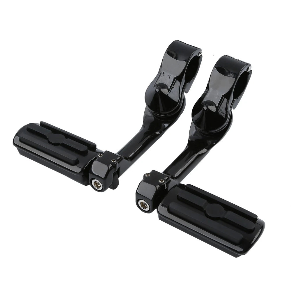 1 1/4" Black Adjustable Highway Long Angled Foot Pegs for Harley
