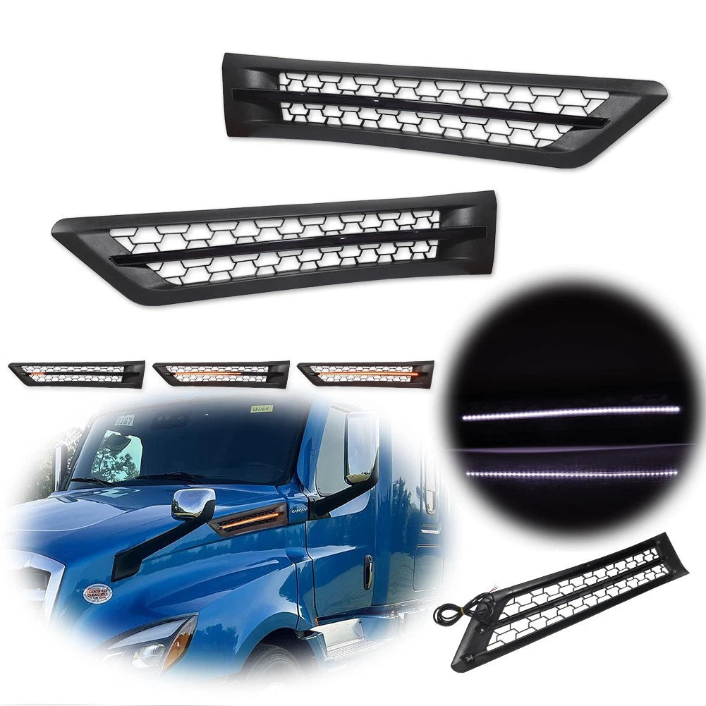 Dynamic Amber & White LED Hood Grille Vents for Freightliner Cascadia (2018–2025)
