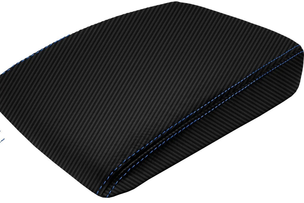 Console Lid Armrest Cover for Acura MDX (2001–2006) Carbon Fiber Blue Stitch