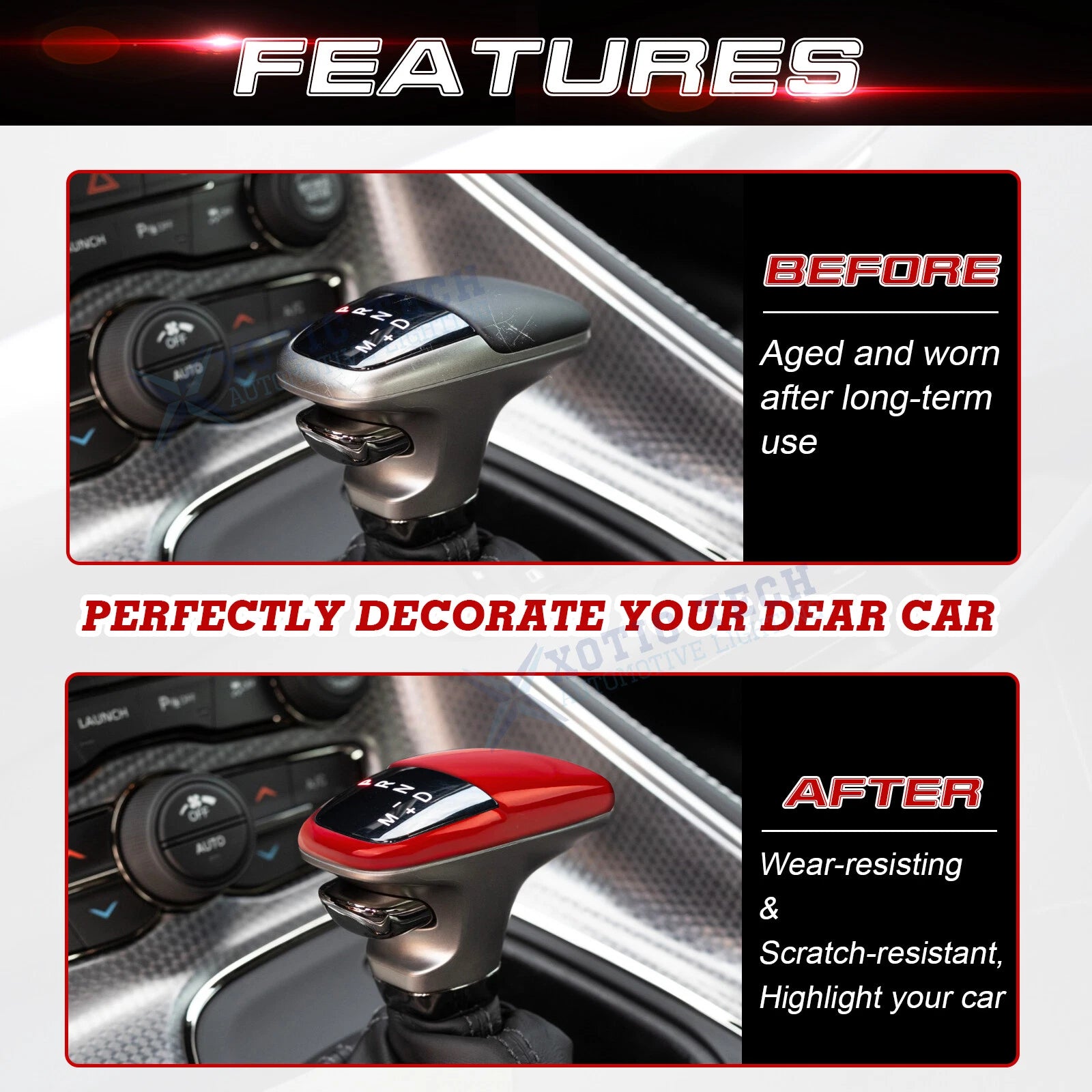 Gear Shift Lever Knob Cover for Dodge Challenger Charger (2015-Up)