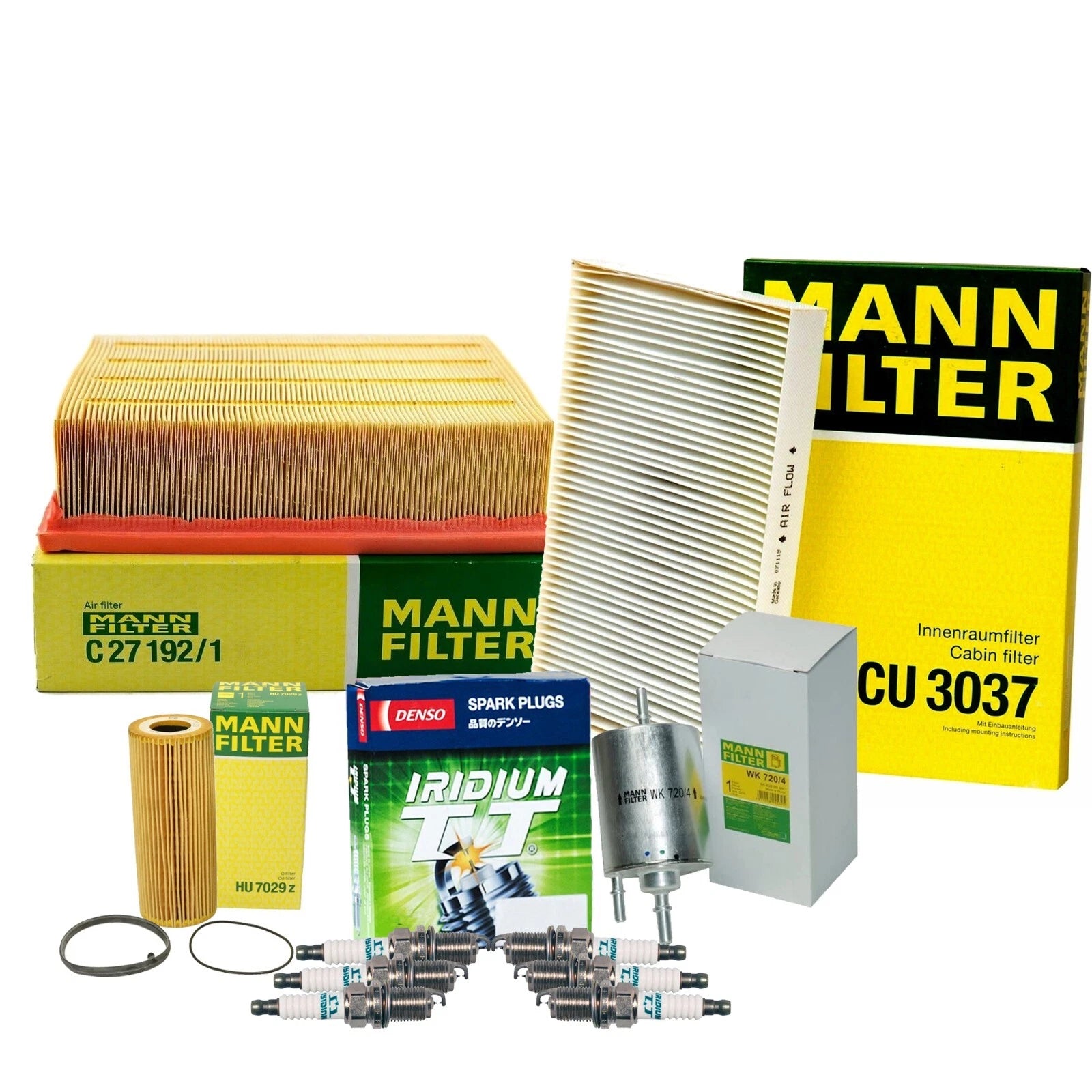 Set of 4 Mann Engine Cabin Air Oil Fuel Filters & Denso 6 Iridium TT Plugs for