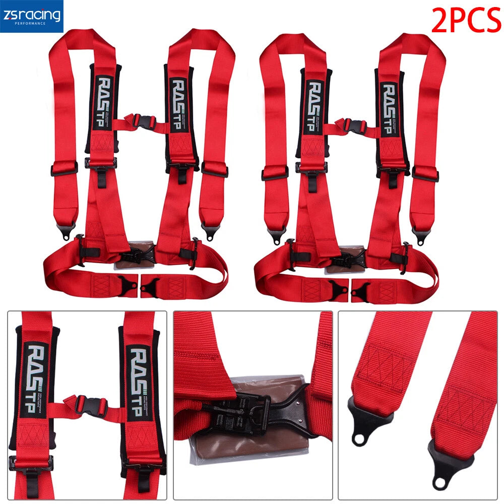 Set of 2 Red 4-Point Racing Harness Belts with Camlock Quick Release
