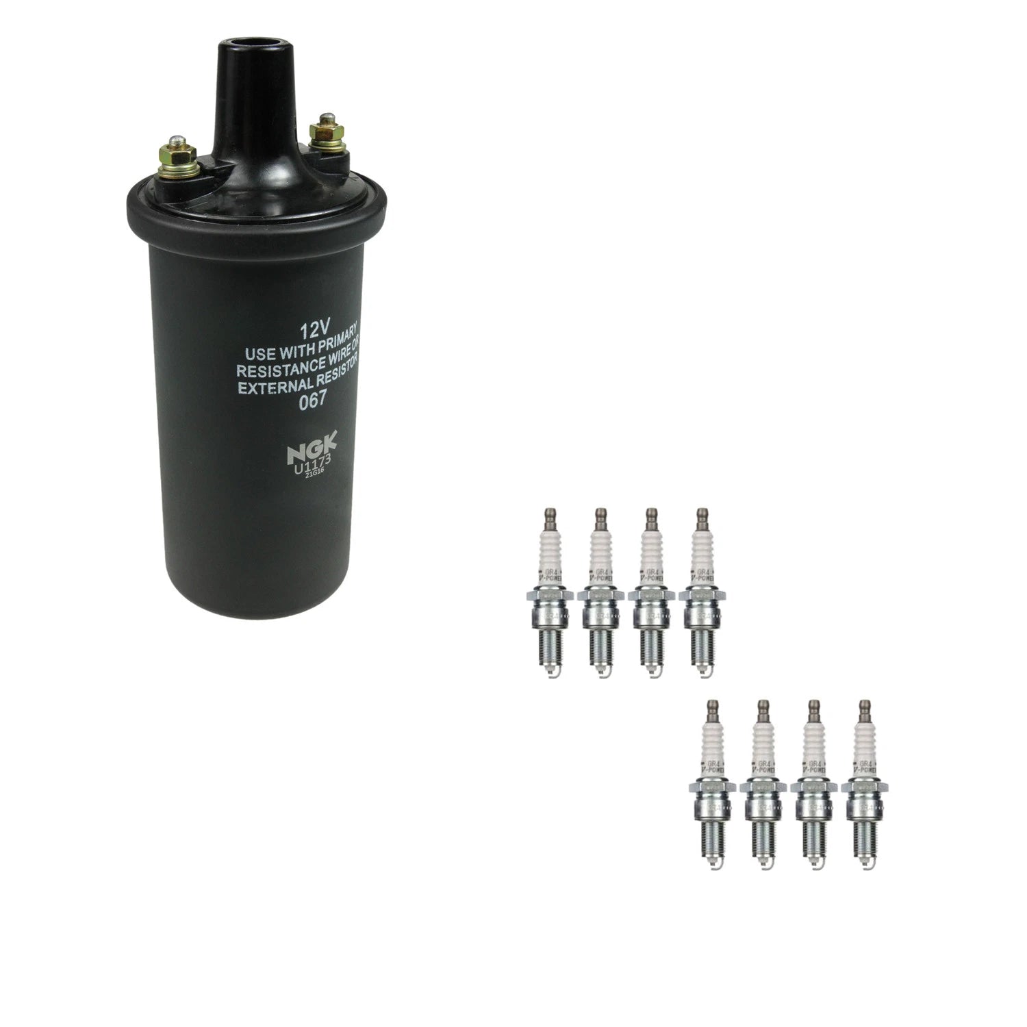 NGK Ignition Coil & 8 Nickel Spark Plugs Kit for Aspen B100 Charger D100 W100
