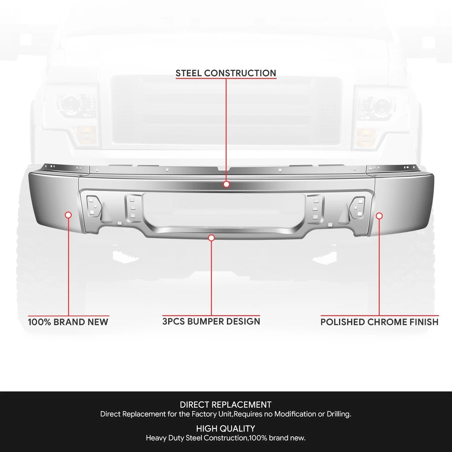 Front Bumper Face Bar for Ford F-150 (2009–2014) w/o Fog Light Hole