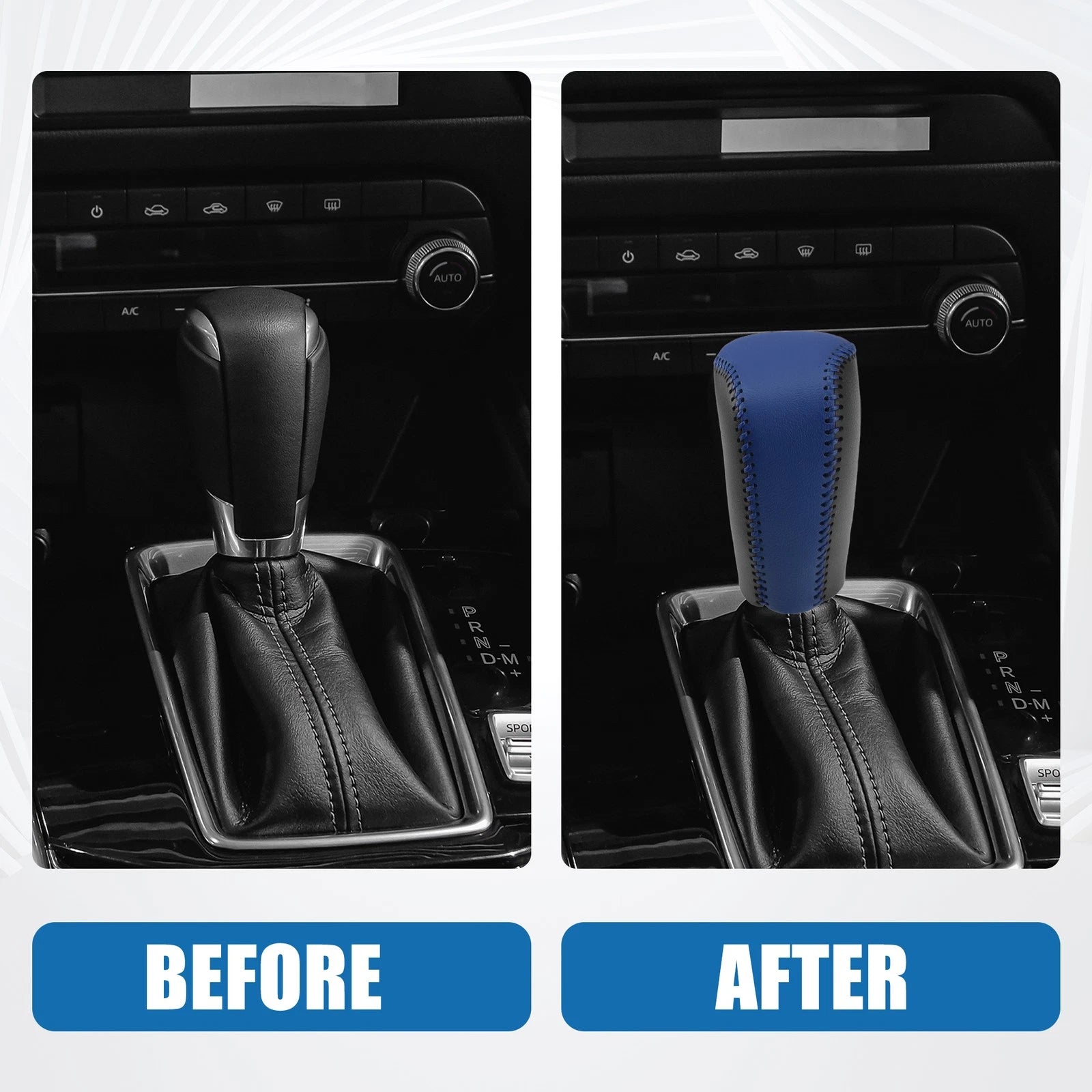 Gear Shift Head Knob Cover for Honda Civic (2016–2021) Black Blue Stitches