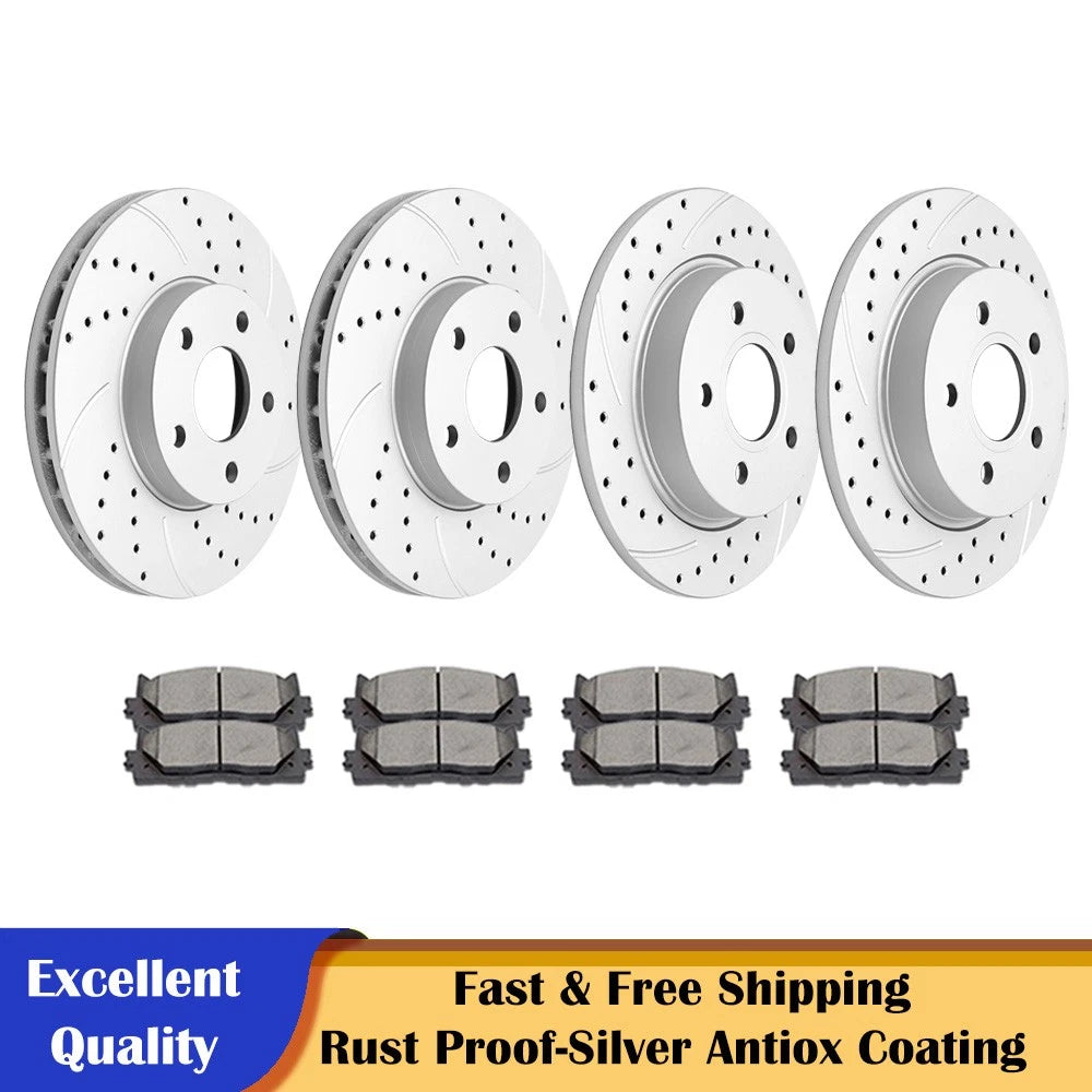 Front Rear Slotted Brake Rotors and Pads for Ford Focus (2012–2018)