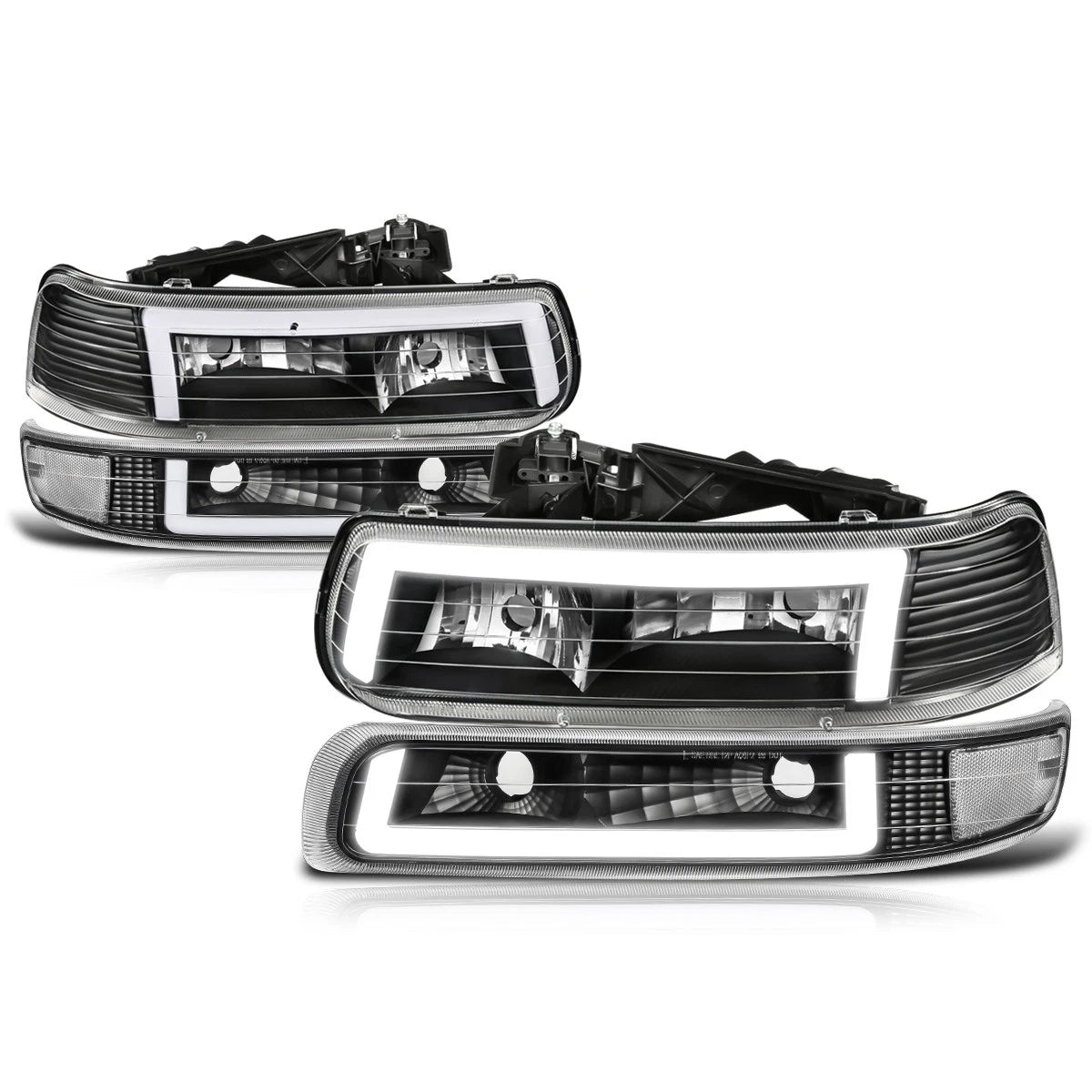C-Shape LED DRL Headlights + Bumper Lamps for Silverado/Tahoe (1999–2006)