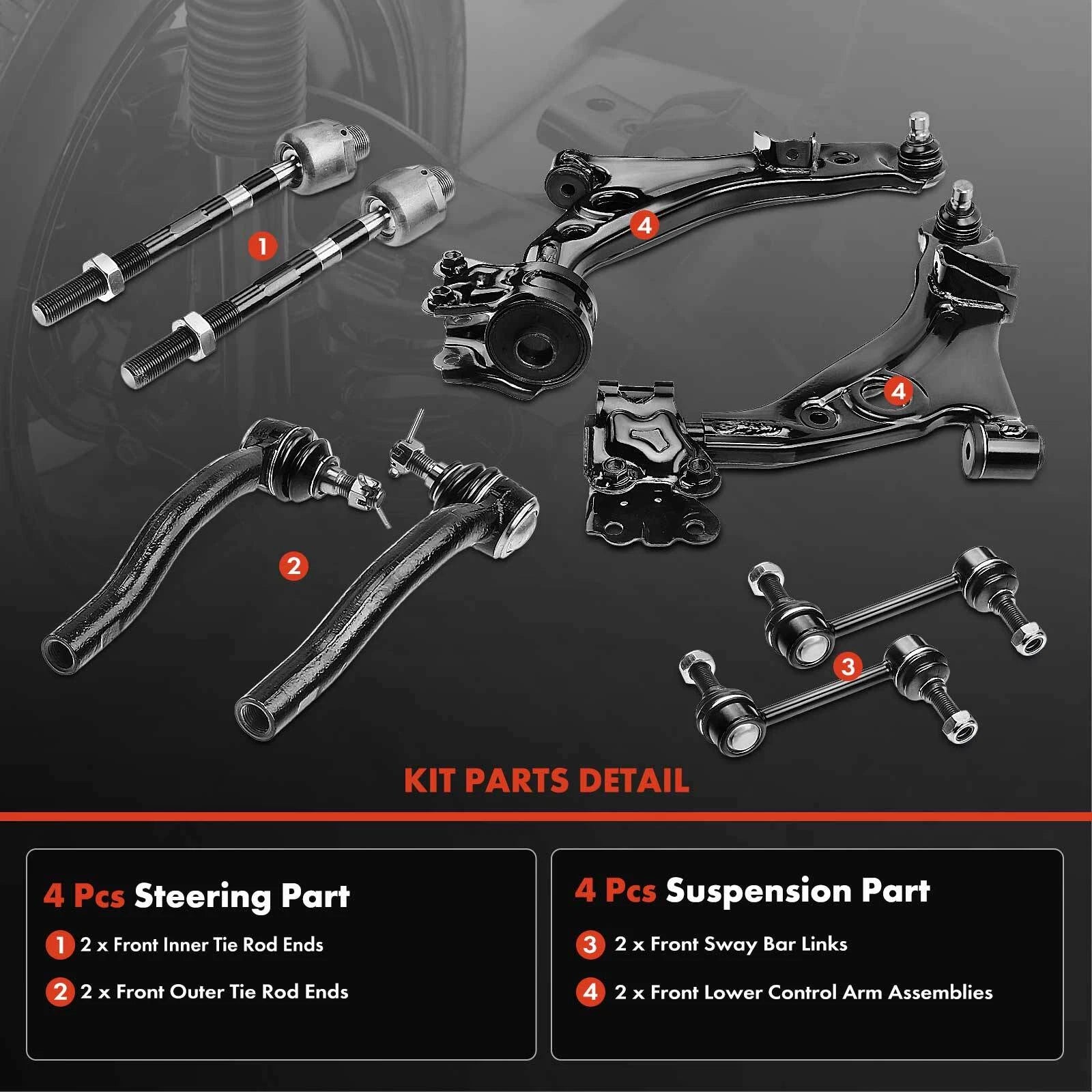 Set of 8 Front Control Arms with Ball Joints for Ford Edge (2007–2014)