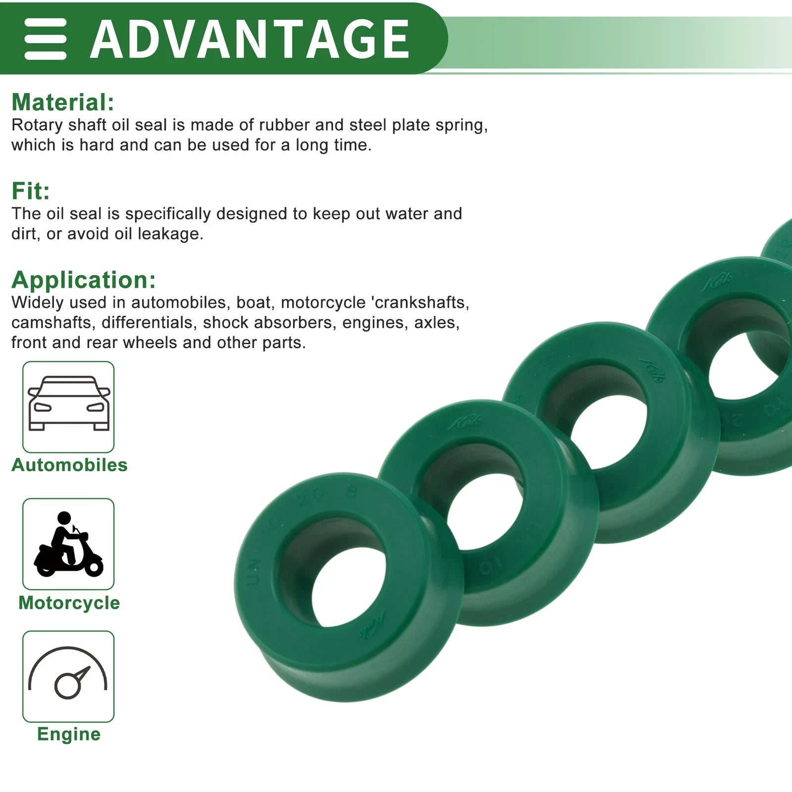 Set of 5 Oil Seal Ring 10x20x8mm for Rotary Shaft (High Pressure)