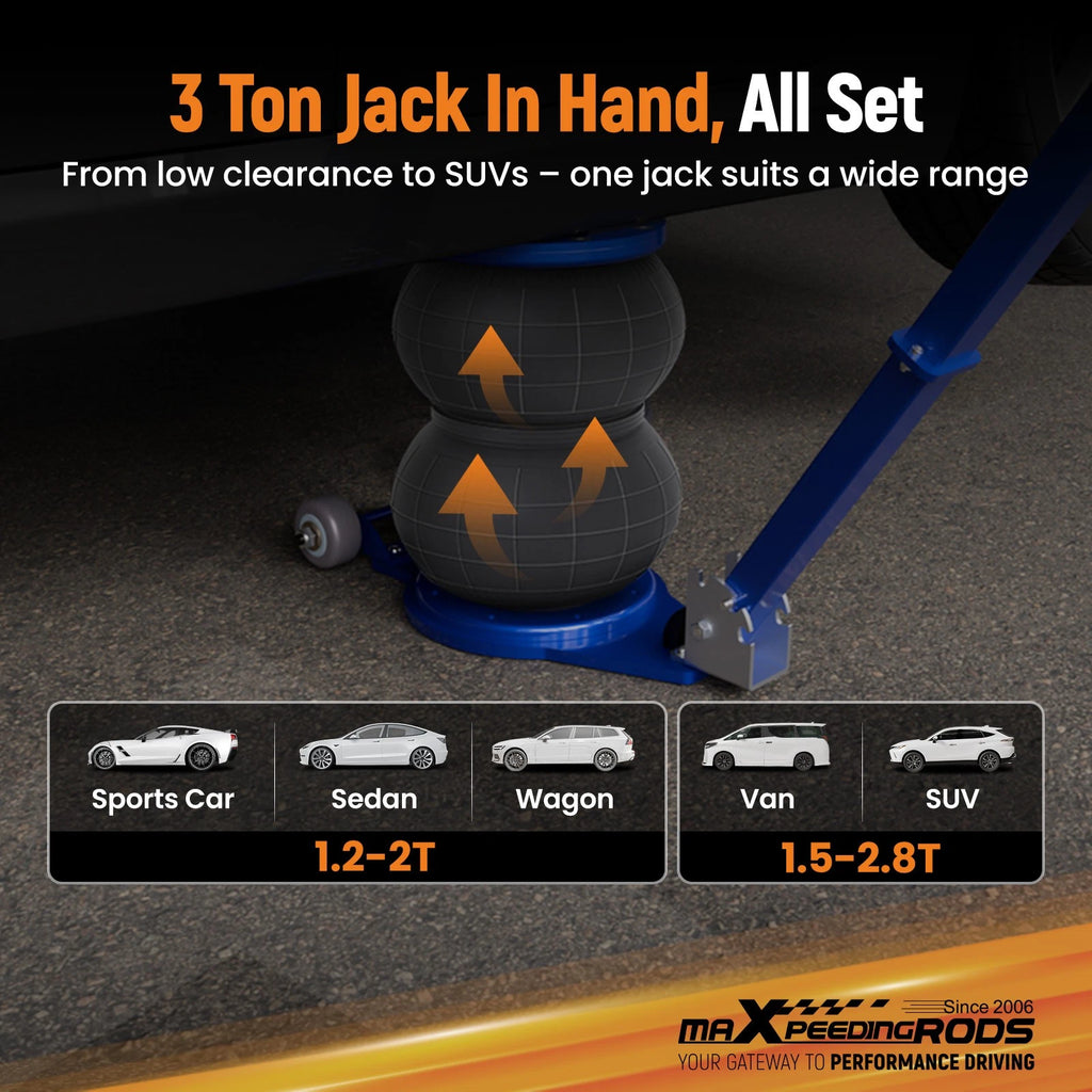 3 Ton Double Bag Air Jack for Adjustable Lifting (up to 17.3")