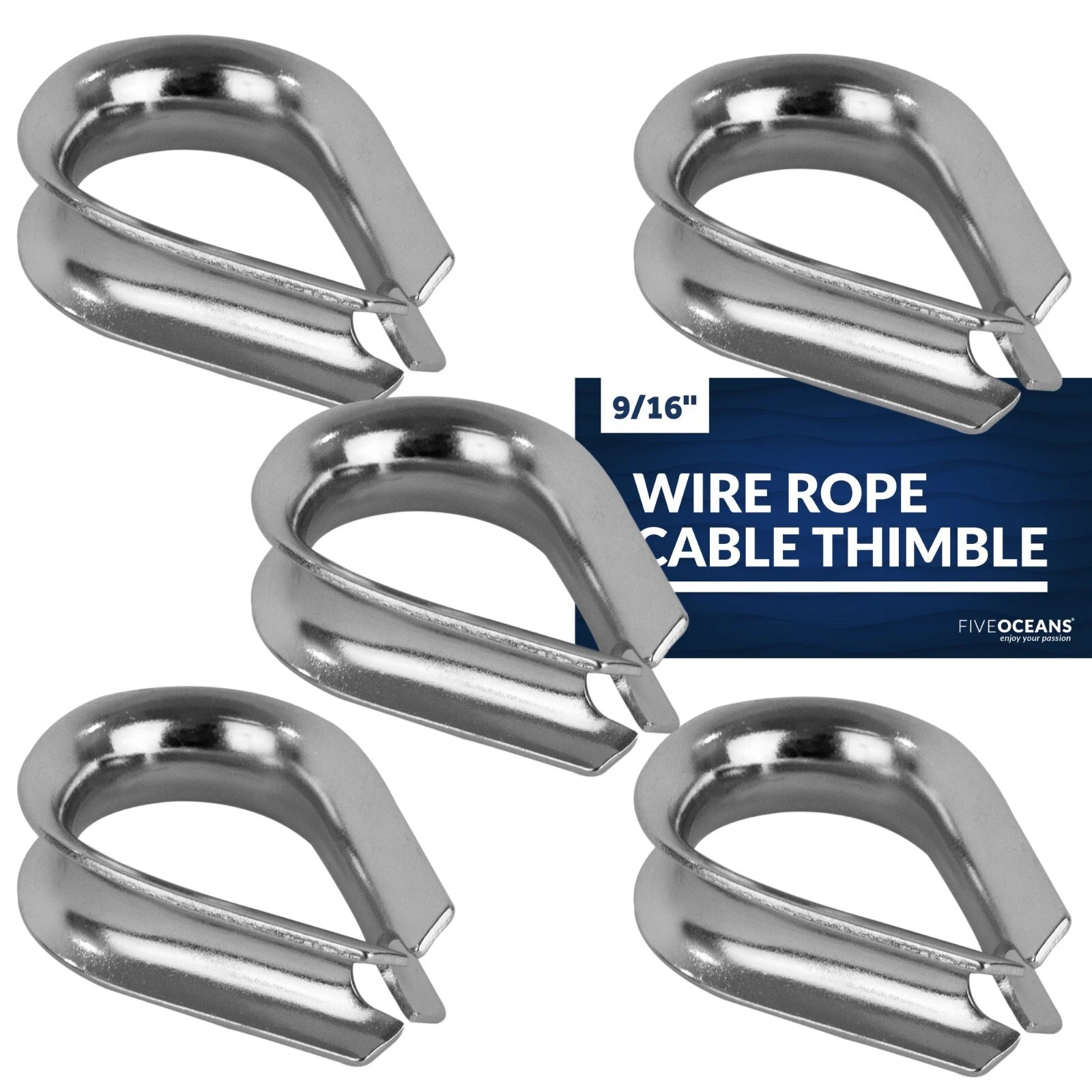 5-Pack Stainless Steel Thimble for 9/16" Wire Rope Cable (FO1446-M5)