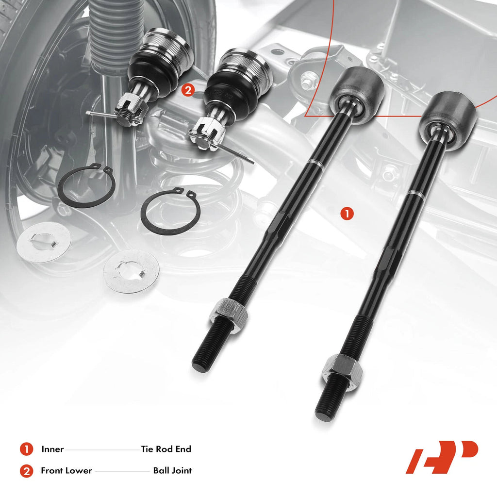 Set of 4 Front Tie Rod End Ball Joints for Nissan Sentra (1995–1999) 200SX (1995–1998)