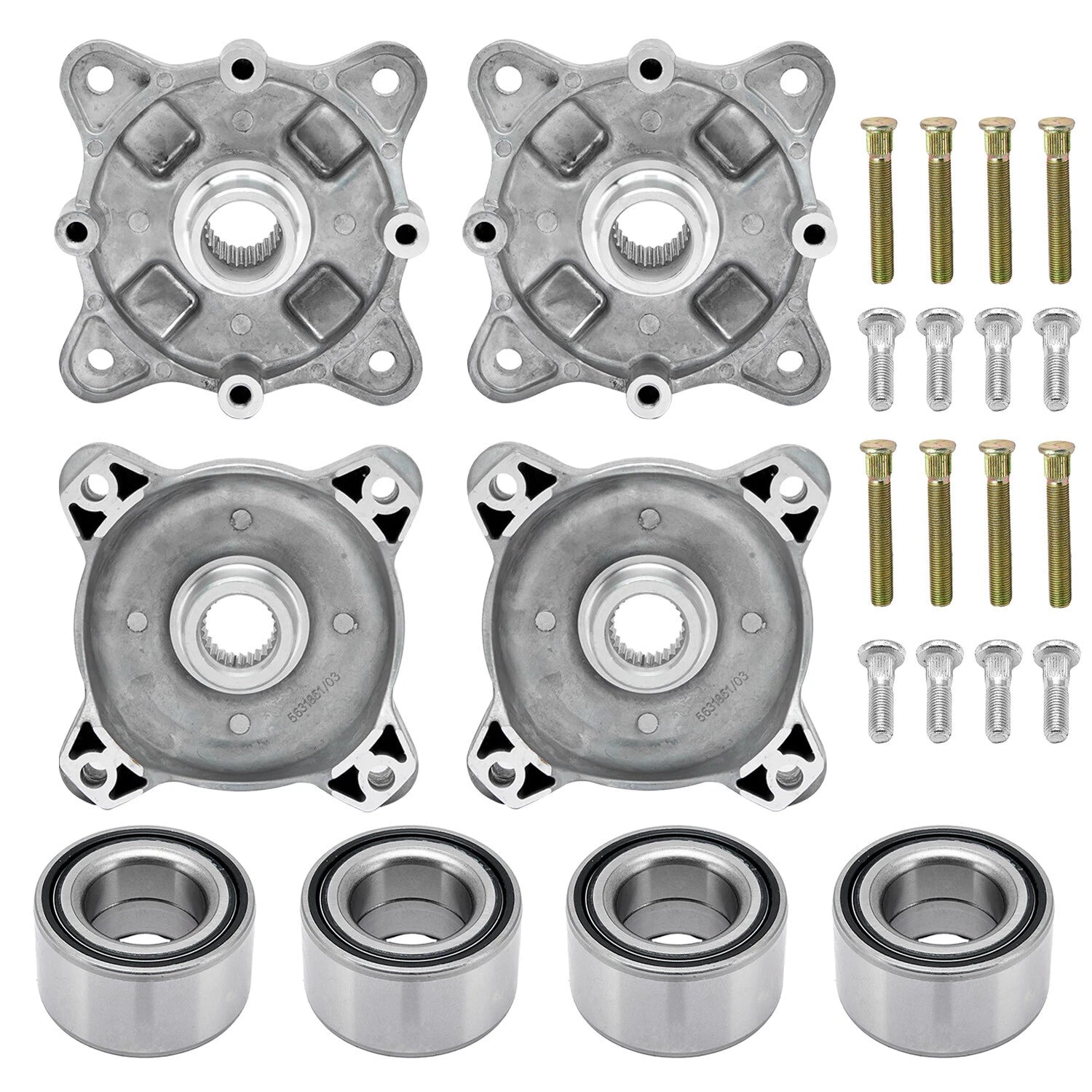 4x Wheel Hubs with Bearings & Studs for Polaris RZR 800 (2008–2014)