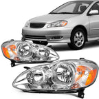 2X Headlight Assembly for Toyota Corolla (2003–2008) Chrome Amber