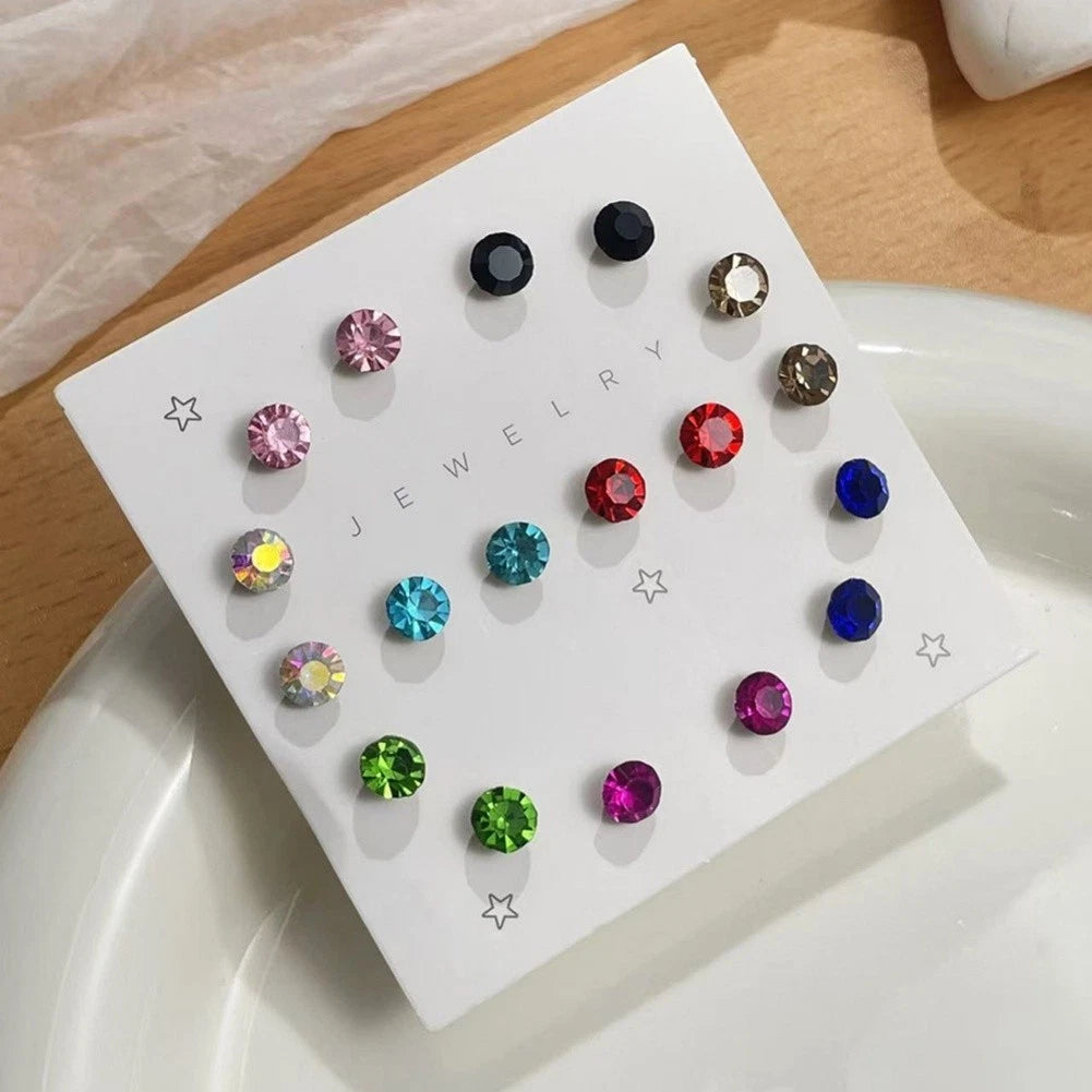 Set of 2 Multicolor Geometric Zircon Earrings with Resin Packaging