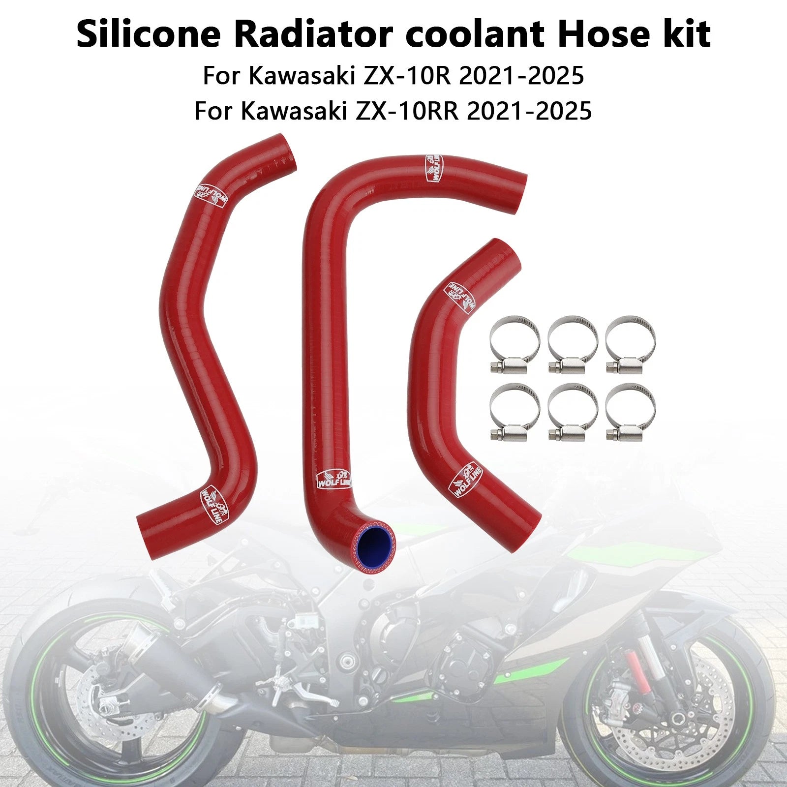 Silicone Radiator Coolant Hose for Kawasaki ZX10R ZX-10RR (2021–2025) Red