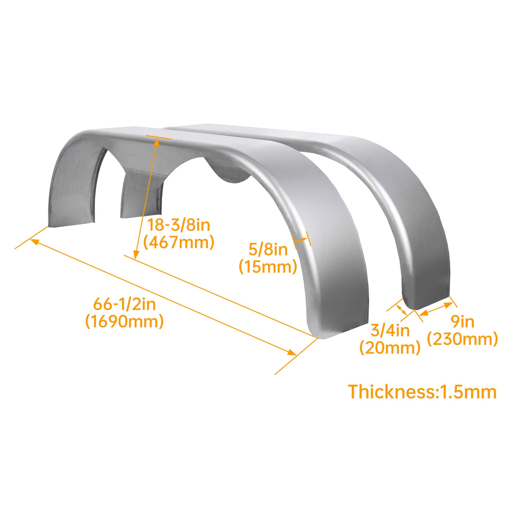 Set of 2 Tandem Trailer Fenders for Double Axle (13"–15") Teardrop Trailers