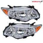 Set of 2 Halogen Chrome Amber Headlights for Toyota Corolla (2009–2010)