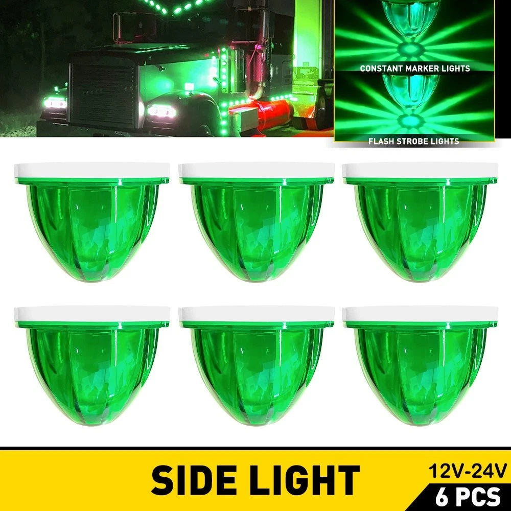 6X Green Flash LED Side Marker Light Kit for Truck Trailer (12-24V)