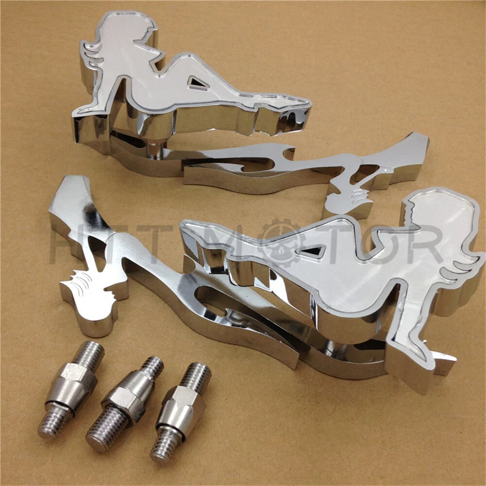 Chrome Beach Lady Mirror for Honda Kawasaki Suzuki Cruiser (Fit All)