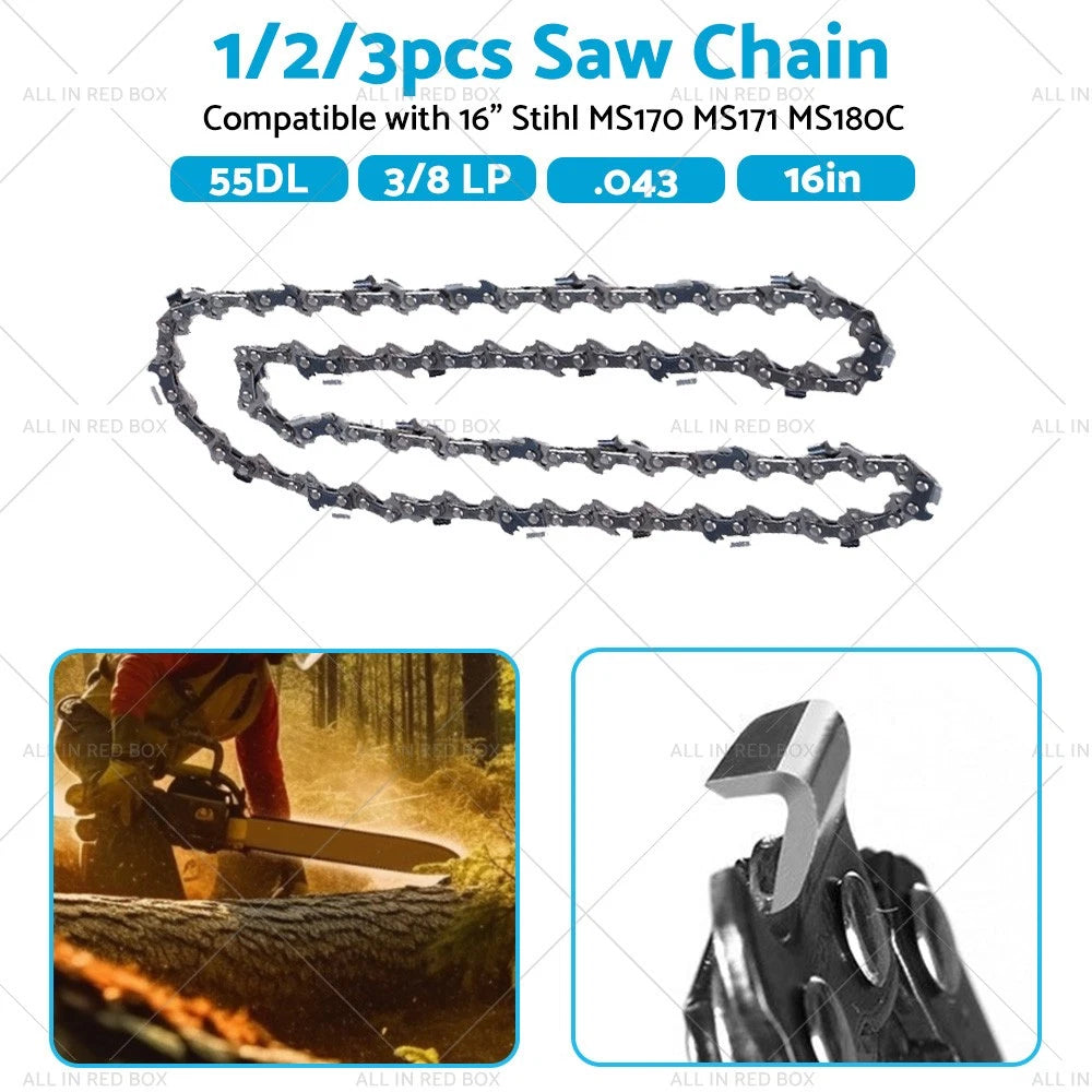 16 Inch Chainsaw Chain 55DL 3/8 LP 043 for Stihl MS180C MS170 MS171 (2000–2023)
