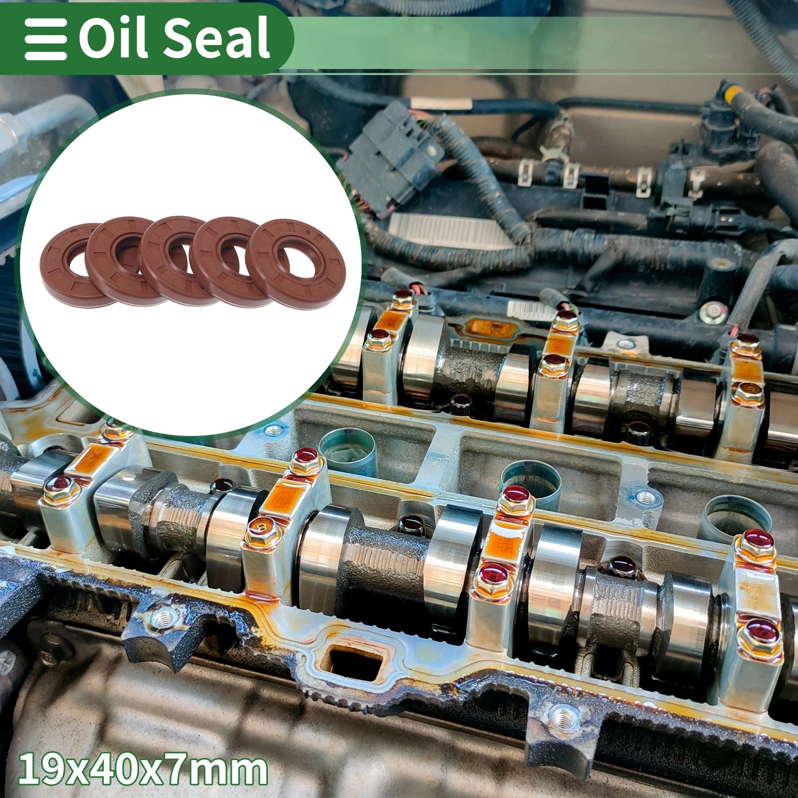Set of 5 Oil Seal Rotary Shaft Seal FKM Rubber 19x40x7mm
