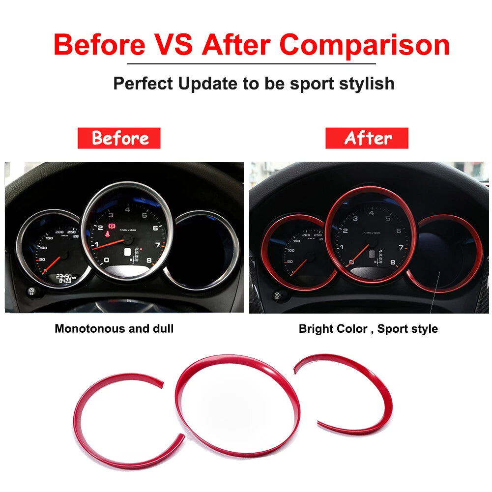 3PC Red Dashboard Surrounding Ring Cover Trim for Porsche Macan (2014–2023)