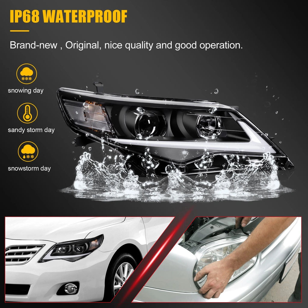 Pair Headlight Assembly for Toyota Camry (2012–2014) with LED DRL Black