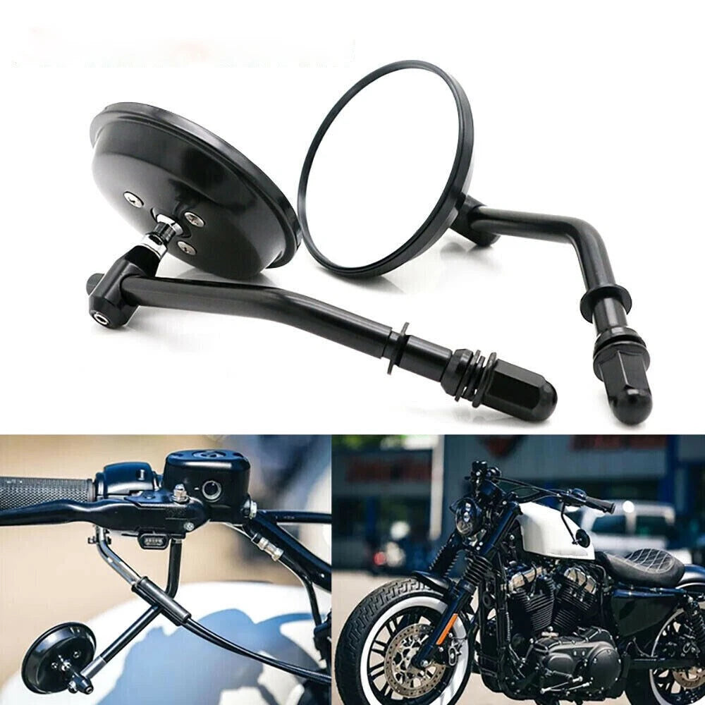 8mm Black Round Rearview Mirrors for Harley Davidson